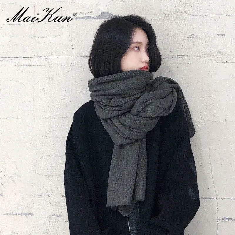 Maikun Thick Warm Scarf For Women Pure Color Ladies Imitation Cashmere  Black Scarf Female Winter To Increase Ahawl