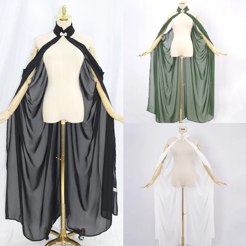 FreePP Medieval Fairy Shawl Cape Chiffon Gothic Wicca Robe Black Green Cosplay Victorian Dress Cloak Halloween Costume For Women