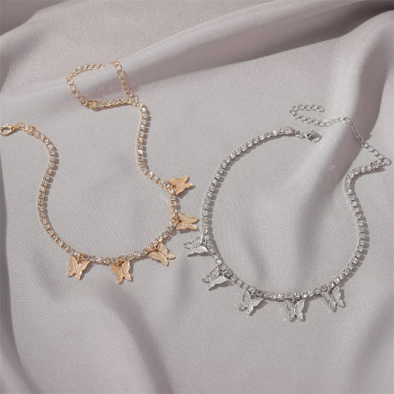 Crystal Butterfly Pendants Women Chokers Personality Gold Color Hollow Chain Choker Necklaces for Ladies Punk Collar jewellery
