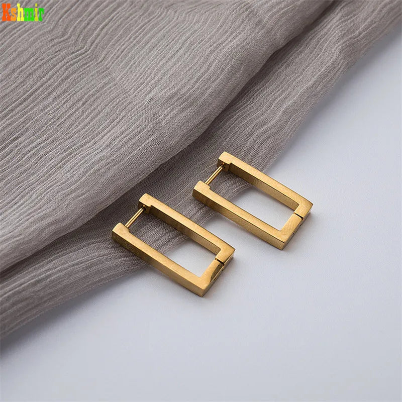 Kshmir Stainless Steel Geometric Earrings Rectangular metal Hoop earrings for Women 2023 New trendy jewelry Gift