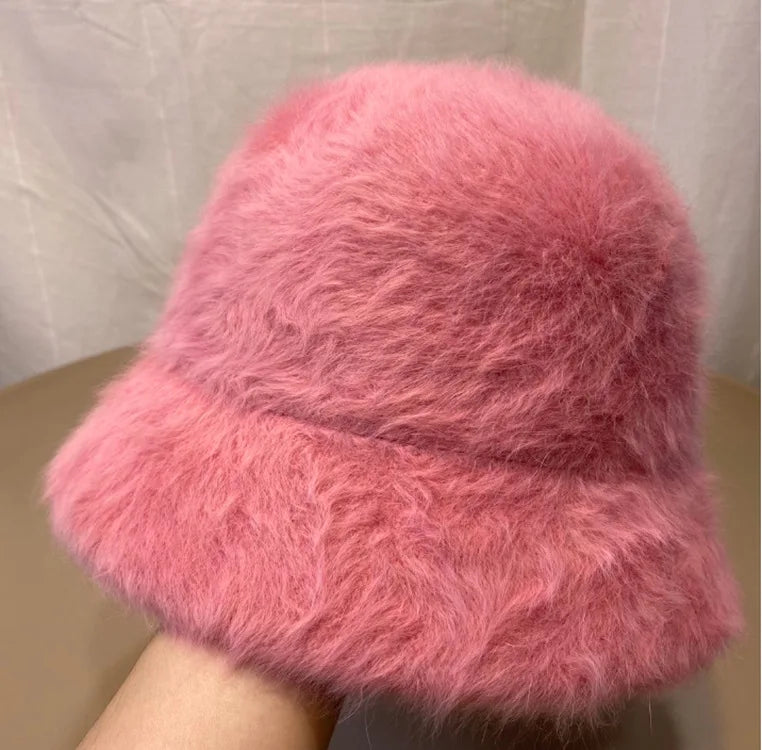 2020 Hat winter women's fashion Solid color rabbit fur hat bucket cap  fisherman's hat retro knitted wool basin Bucket Hat