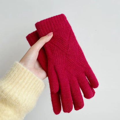 Fashion Cashmere Women Men Winter Cashmere Cold Protection Double-layer Thickening Warm Touch Screen Knitted Woolen Gloves