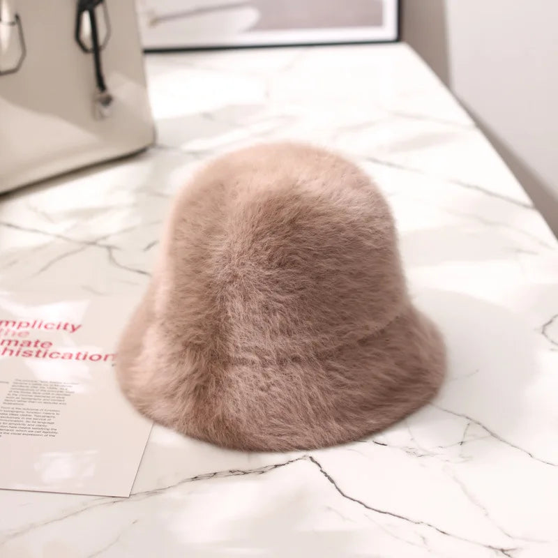 2020 Hat winter women's fashion Solid color rabbit fur hat bucket cap  fisherman's hat retro knitted wool basin Bucket Hat