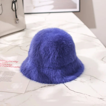 2020 Hat winter women's fashion Solid color rabbit fur hat bucket cap  fisherman's hat retro knitted wool basin Bucket Hat