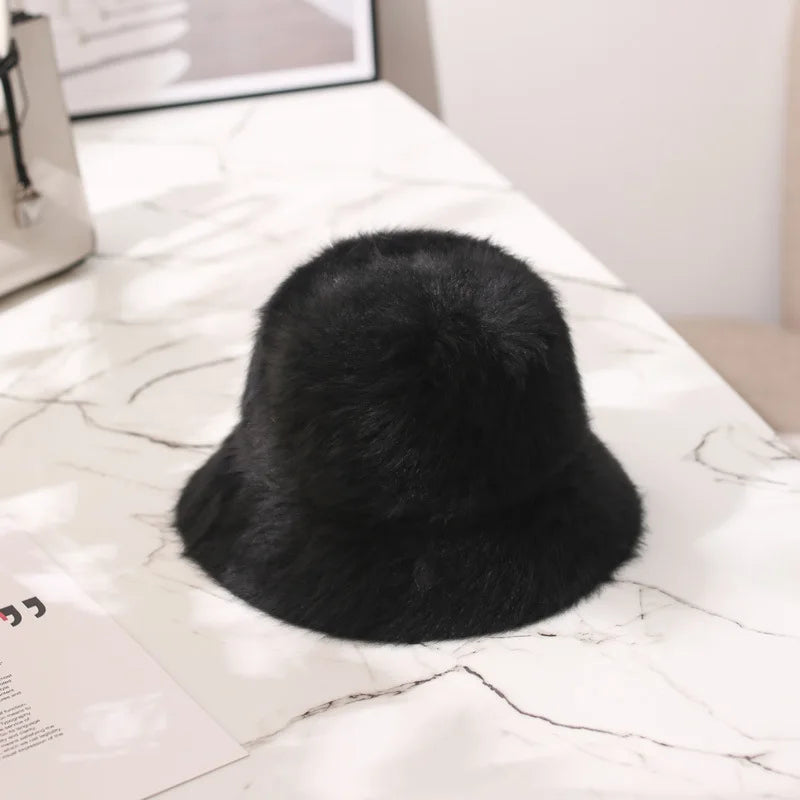 2020 Hat winter women's fashion Solid color rabbit fur hat bucket cap  fisherman's hat retro knitted wool basin Bucket Hat