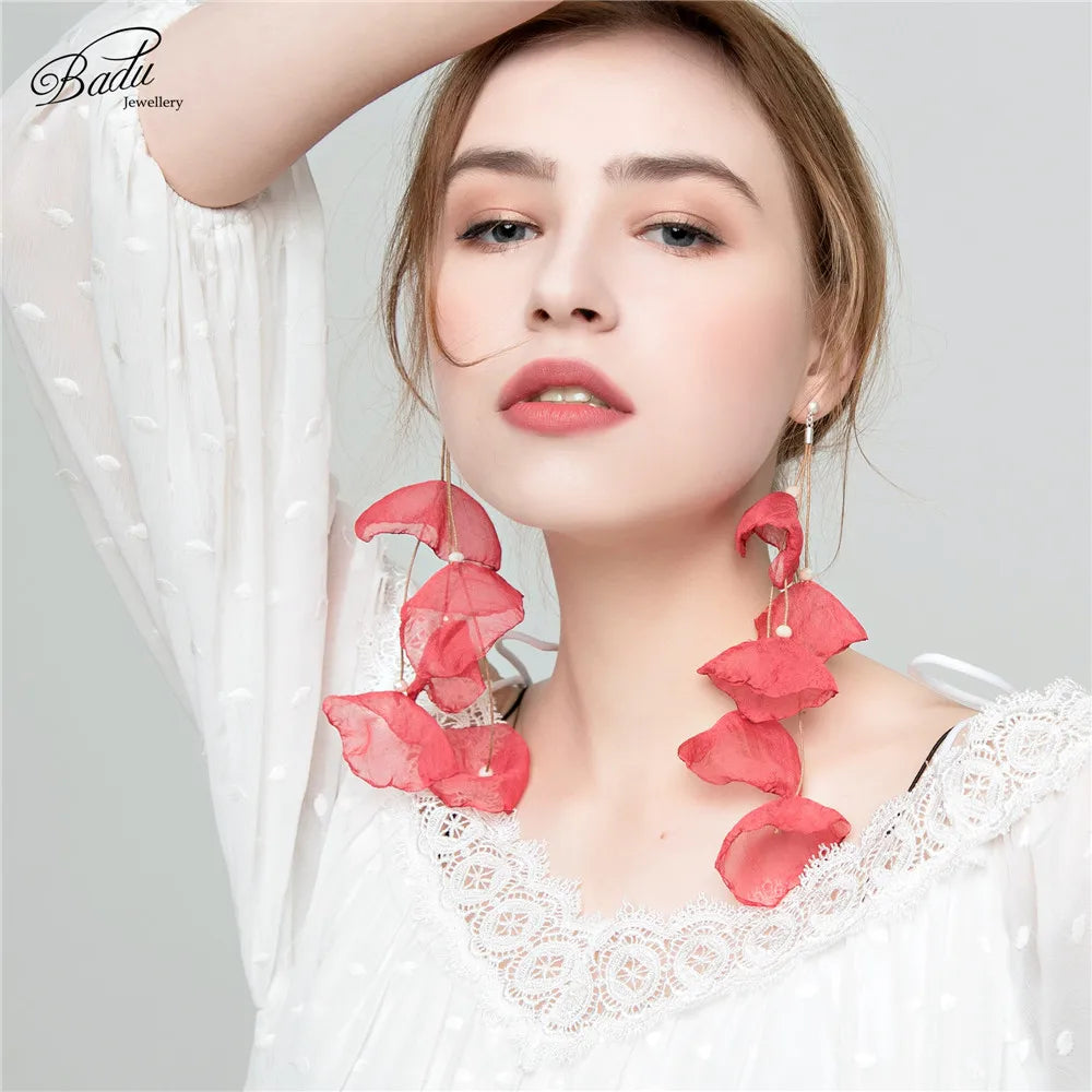 Badu Long Yarn Flower Earrings Bohemian Handmade Big Tassel Jewelry Colorful Drop Earring for Women Holiday And Daily Wear 2024