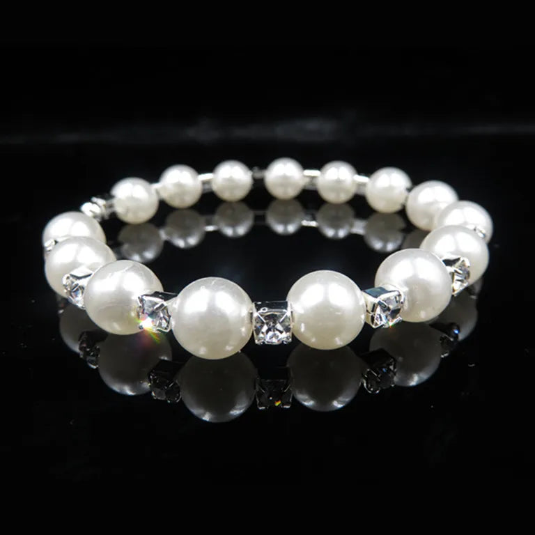 Fashion Wedding Bridal Jewelry Set Pearl Party Prom Silver Color Crystal Bracelet Necklace Earrings for Women jewellery sets