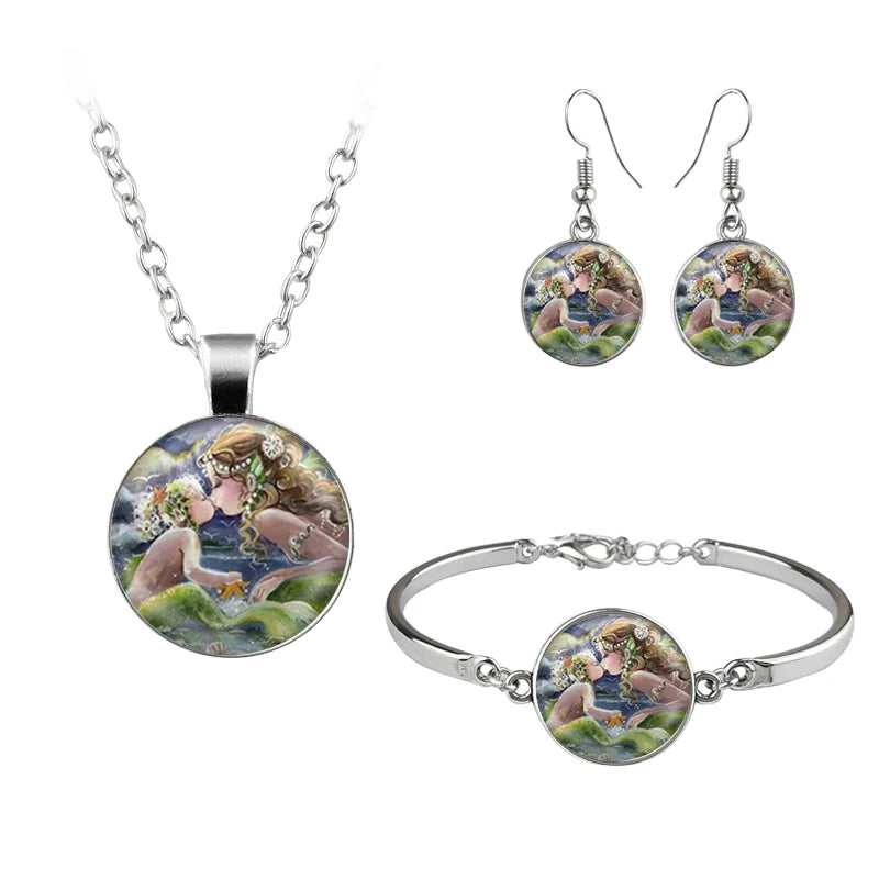 Van Gogh Painting Jewelry Sets The Starry Night Glass Dome Earrings Necklace Bracelets For Women Vintage Jewellery