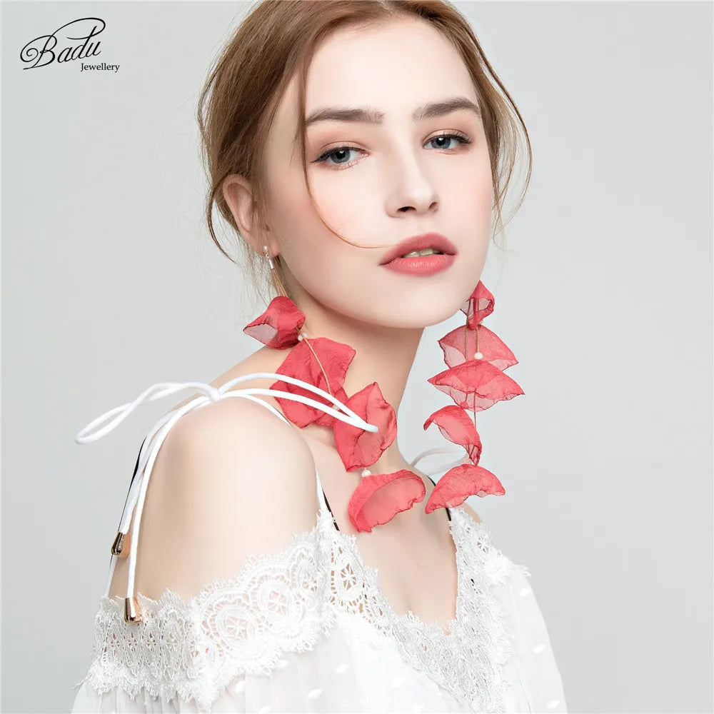 Badu Long Yarn Flower Earrings Bohemian Handmade Big Tassel Jewelry Colorful Drop Earring for Women Holiday And Daily Wear 2024