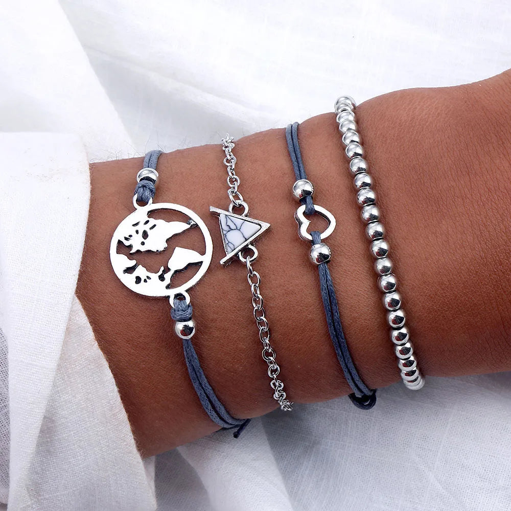 IPARAM Women's Vintage Multilayer Bracelet Set Bohemian Charm Heart Lotus Bracelet Charm Geometric Crystal Beaded Fashion
