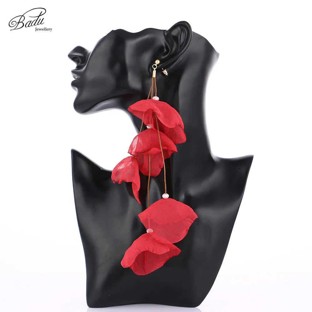 Badu Long Yarn Flower Earrings Bohemian Handmade Big Tassel Jewelry Colorful Drop Earring for Women Holiday And Daily Wear 2024