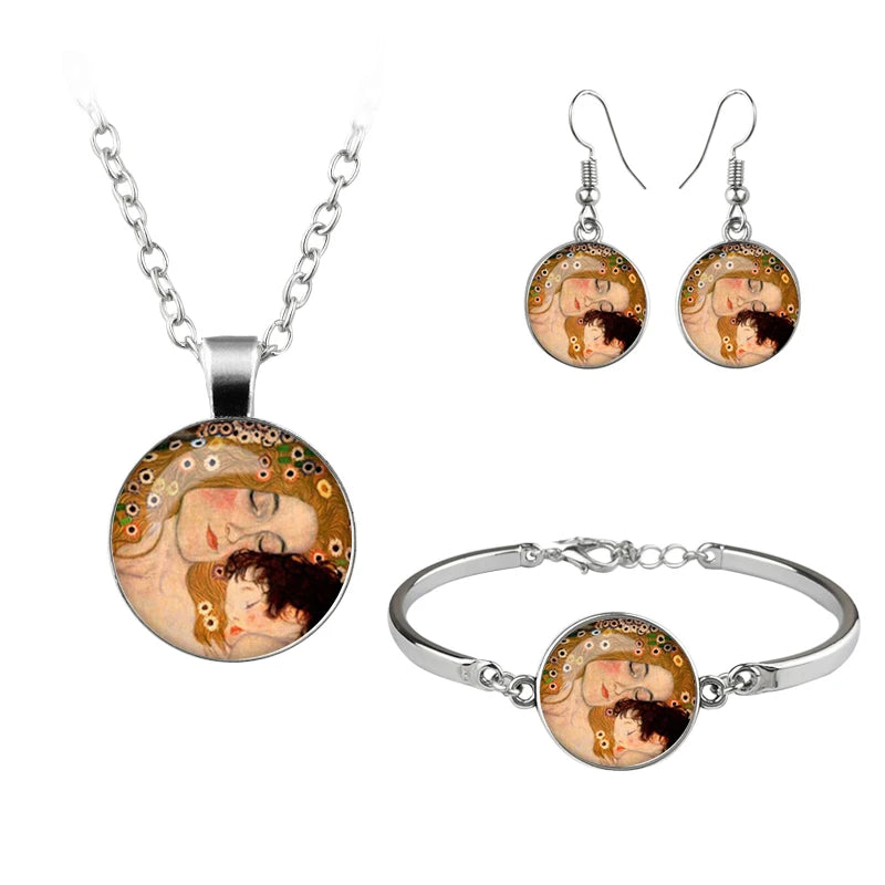 Van Gogh Painting Jewelry Sets The Starry Night Glass Dome Earrings Necklace Bracelets For Women Vintage Jewellery