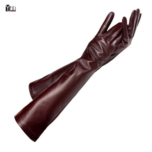 CHINGYUN 2024 Winter New Lady Fashion Sheepskin Leather Gloves Women Genuine Leather Mittens Female Long StyleArm Sleeve zp001