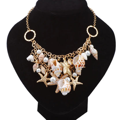 Best Selling Starfish Jewellery sets Charms Imitation Pearl Shell Necklace earrings Boho Gold Color Bracelet Beach Jewelry Set