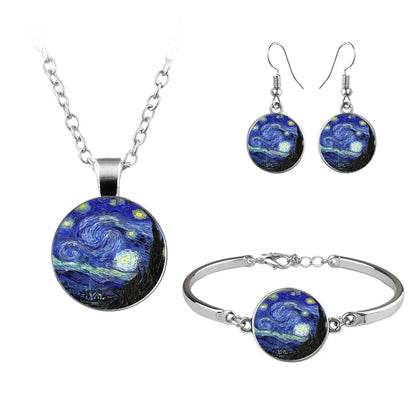 Van Gogh Painting Jewelry Sets The Starry Night Glass Dome Earrings Necklace Bracelets For Women Vintage Jewellery