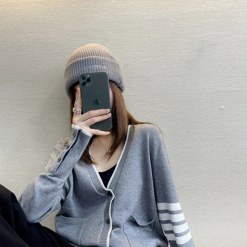Hot selling long sleeved spring and autumn cashmere women's sweater TB style new women's loose knit cardigan Fashion Top