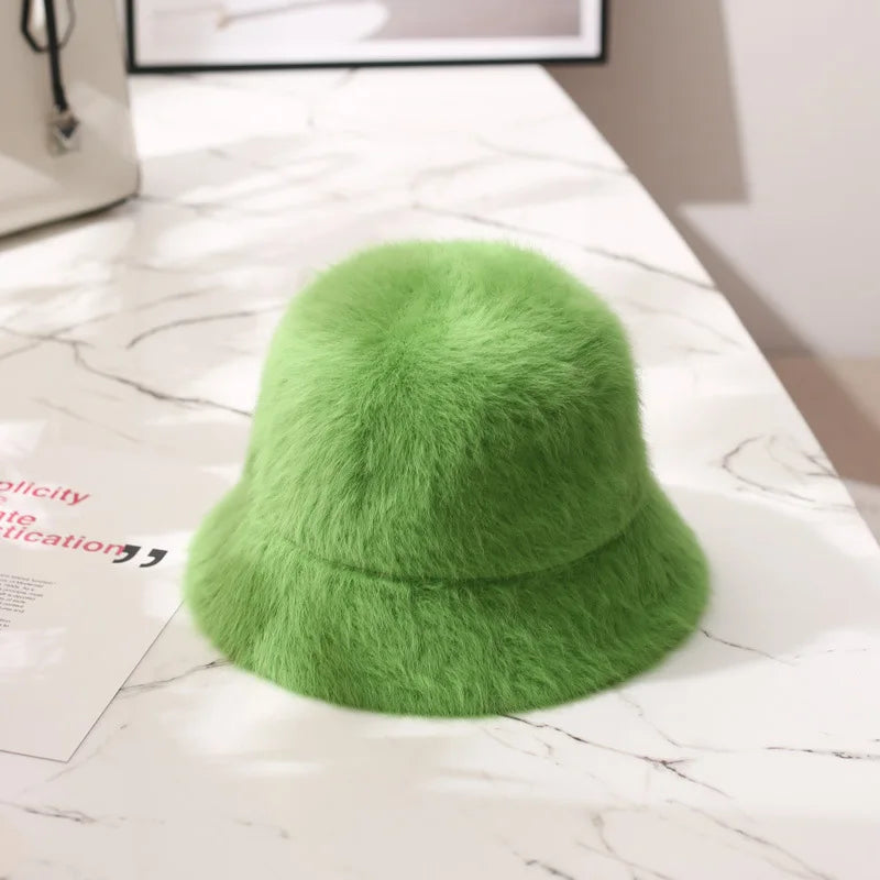 2020 Hat winter women's fashion Solid color rabbit fur hat bucket cap  fisherman's hat retro knitted wool basin Bucket Hat