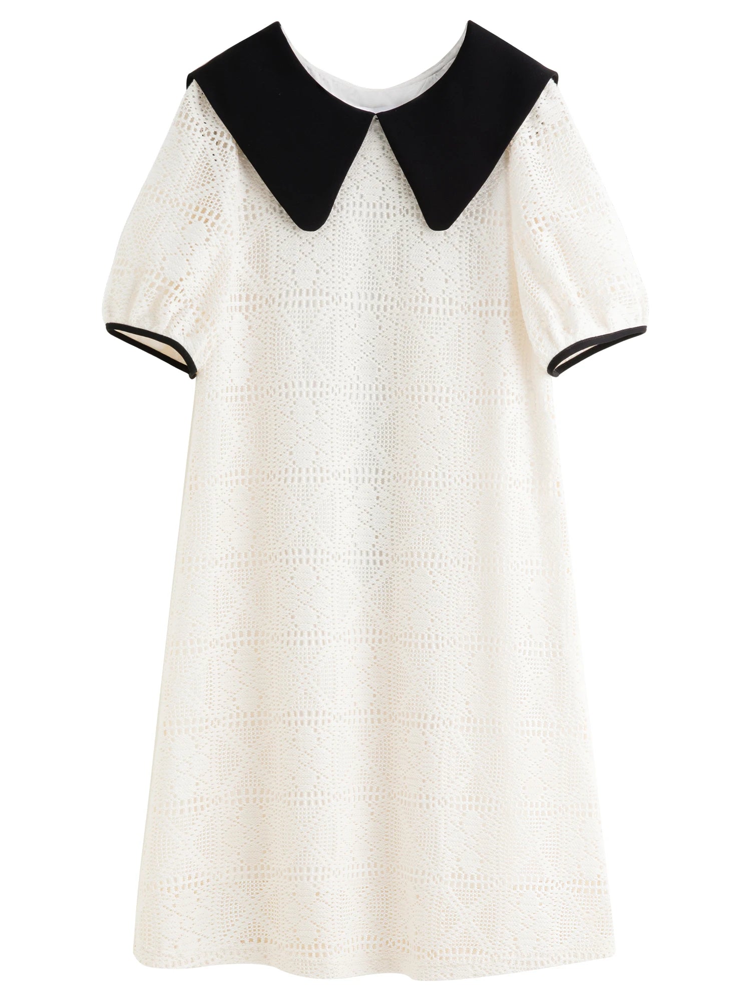 FSLE Age-reducing Contrast Color Doll Collar Lace Dress Female 2025 Summer New Korean Version A-line