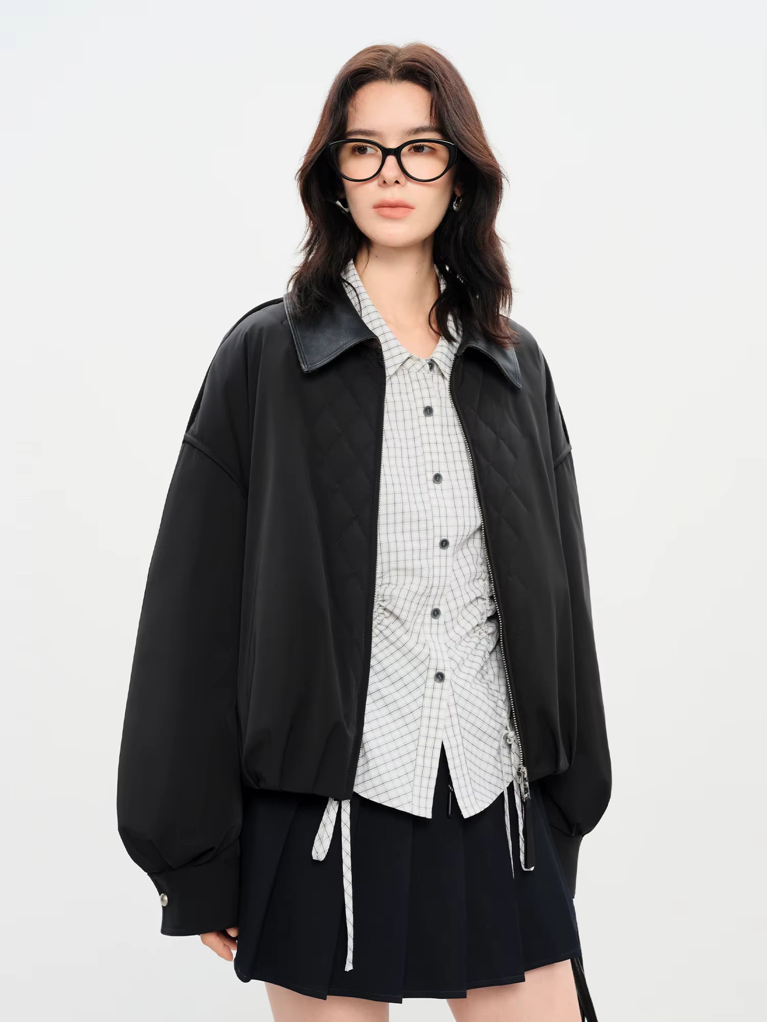 Barn Style Lightweight Padded Jacket Women's 2025 Winter Vintage Academic Plaid Panel Short Coat Retro College Outerwear