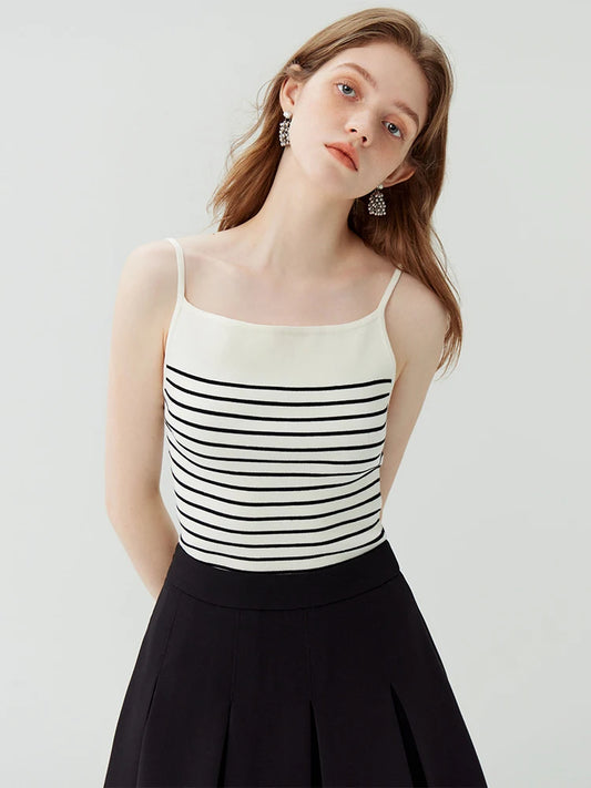 FSLE American Retro Style Striped Camisole for Women 2023 New Autumn Short Slim Casual Sleeveless Knitted Top Tank Female