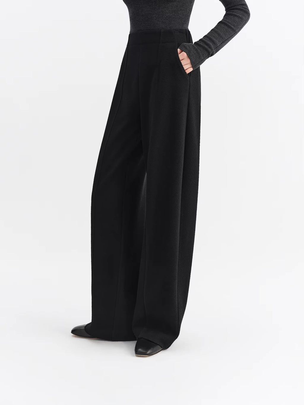 2025 Winter Women's High Waist Wide Leg Pants with Acetate Wool Feel Fabric - Flowy Straight Cut Trousers for Casual