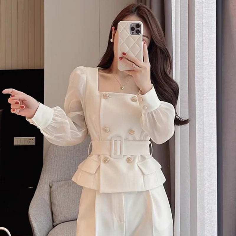 Women's White Two Pieces Sets Wide Leg Party Outfits Co Ord Classy Clothes