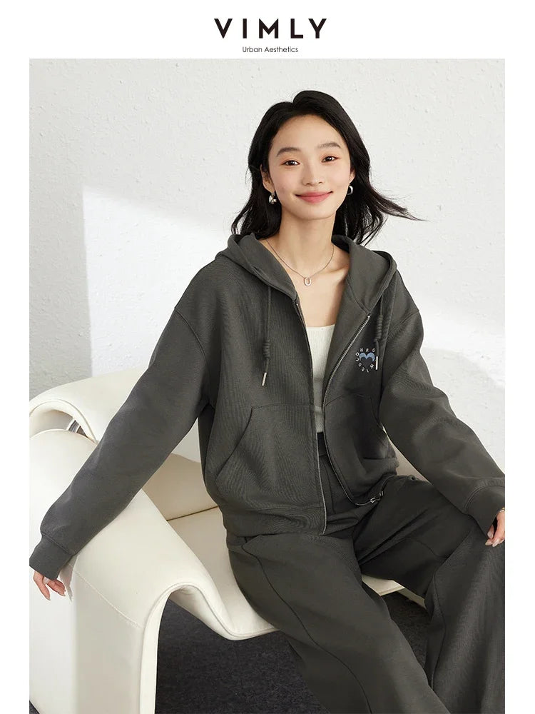 VIMLY New Women's Casual Tracksuit Autumn Commuter Hooded Sweatshirt Suit Sporty Pants Outfits Pullover Simple Matching Set