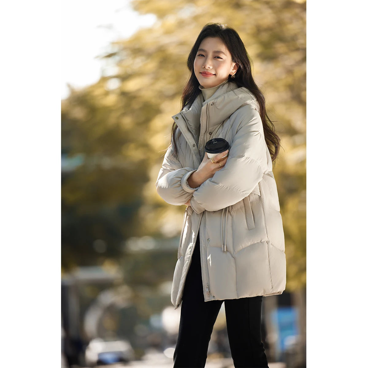 VIMLY Women's Casual Warm Stand Neck Down Jacket Winter New White Duck Down Loose Thick Commuter Outercoat Simple Long Coat50718