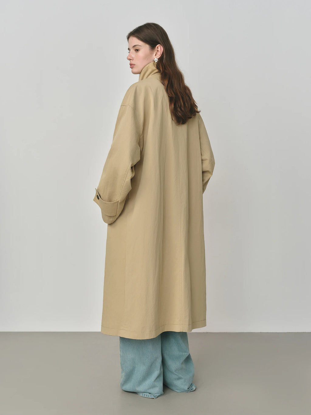 FSLE 2025 New Oversized Turndown Collar Casual Trench for Women 2025 Spring Autumn New Arrival Cotton Coat Long Jacket Khaki