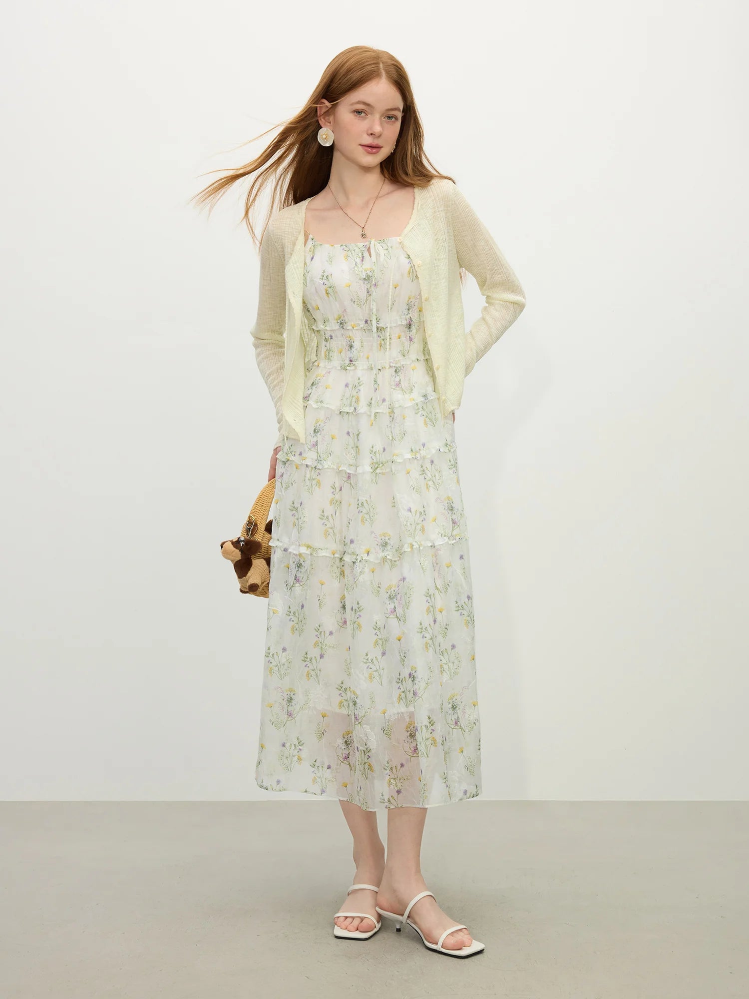 FSLE Women Summer Floral Strappy Dress 2025 Summer Holiday Style Female Spaghetti Strap Long X-LINE Dresses
