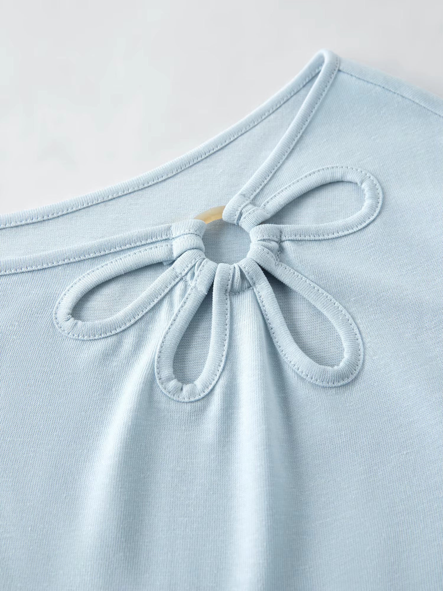 Sweet Off-Shoulder Cut-Out Design Linen Blend Long-Sleeve T-Shirt Spring 2026 New Arrival Skew collar Cotton Tops