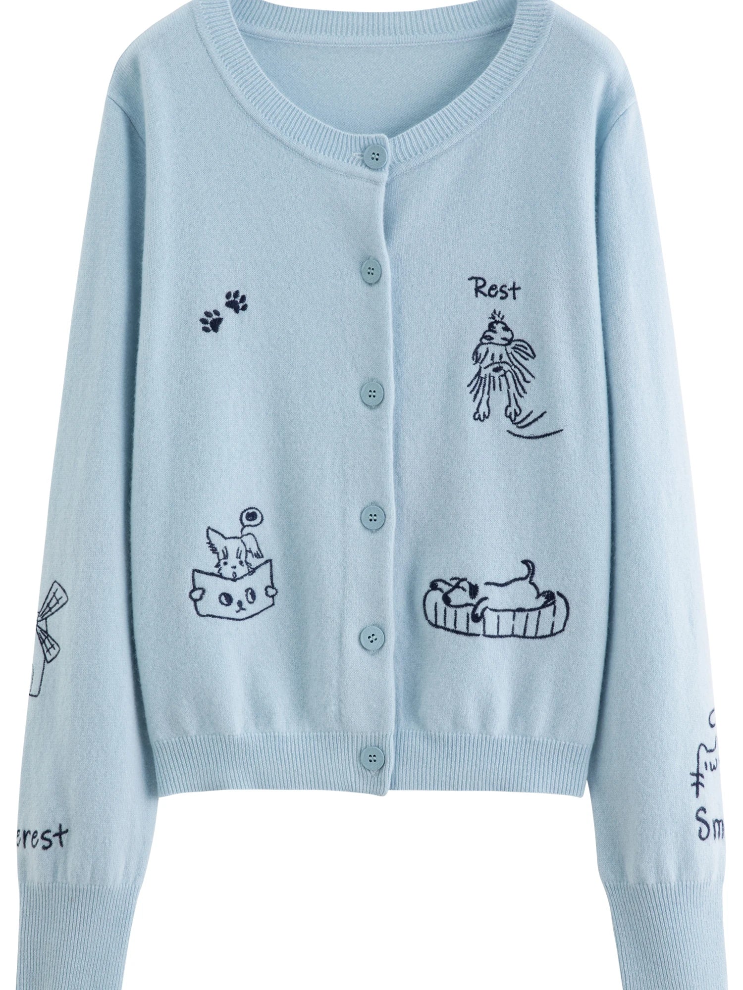 Plus-Size Women Fashion Cute Pet-Inspired Party 100% Wool Fun Embroidery Knit Cardigan 2025 Winter New Arrival Sweater