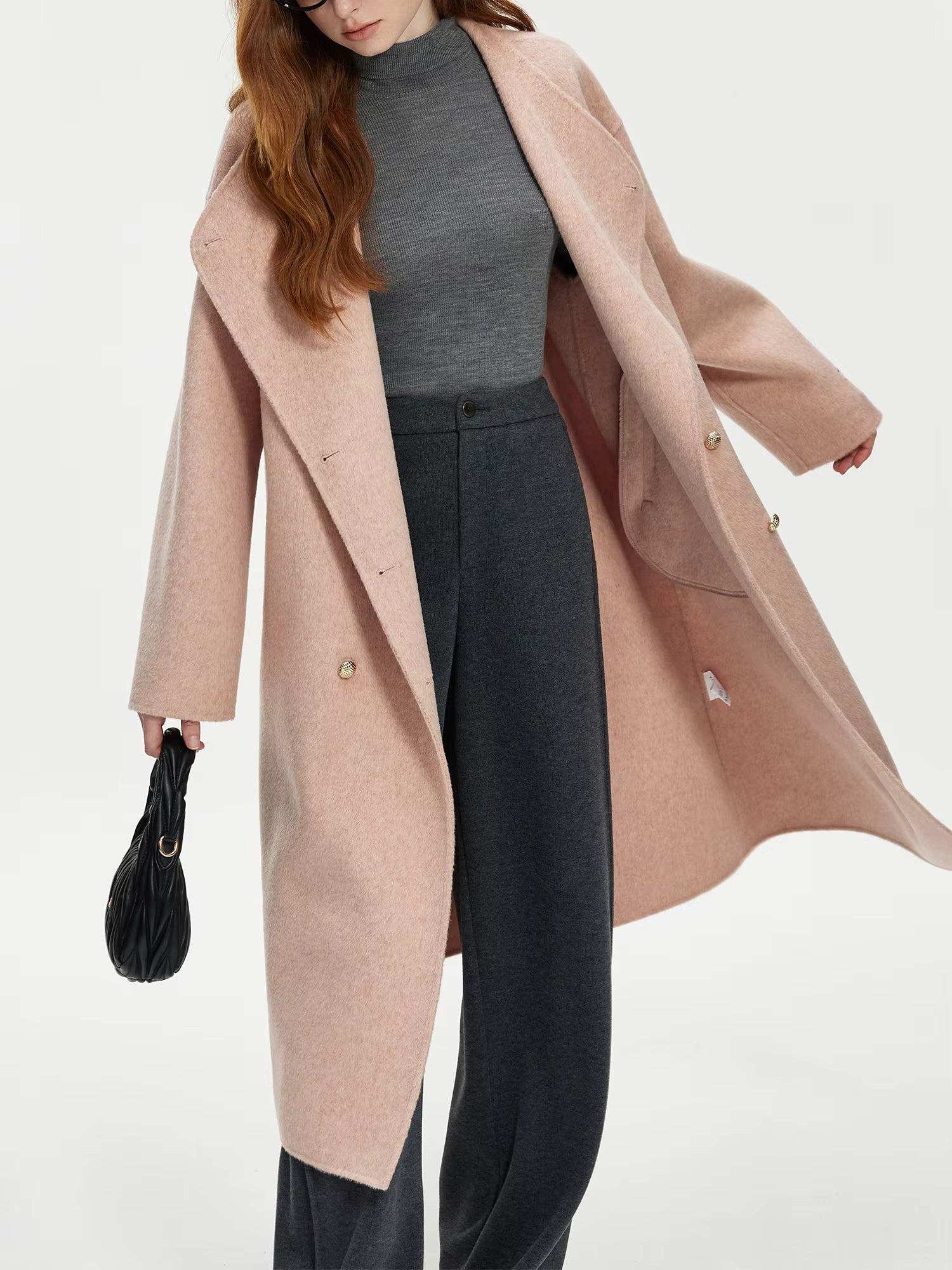 Wool 100% Double Breasted Stand Up Collar Double-sided Woolen Coat for Women's Autumn Winter 2025 New Woolen Coat