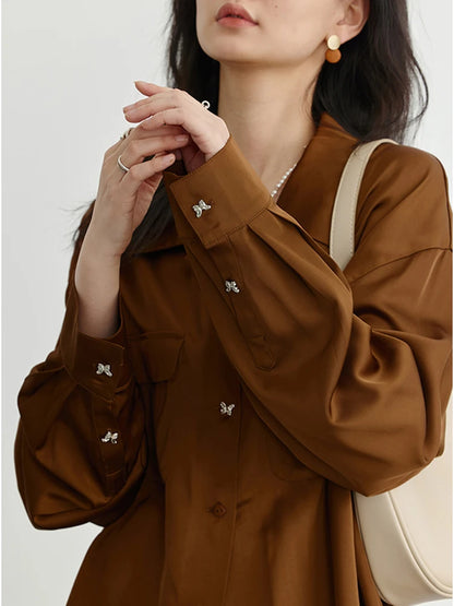 CHIC VEN Fashion Women Long Sleeve Satin Blouses Loose Office Lady Tops Female Clothing Spring Summer Shirts 2023