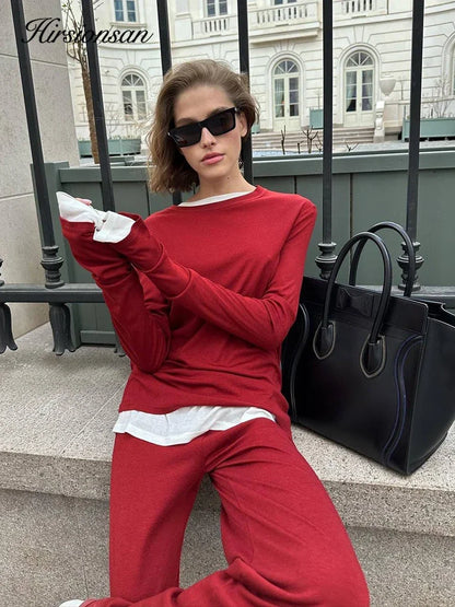 Hirsionsan 2024 Modal Soft Loose Sets Women 2024 Casual Two Pieces Long Sleeve T Shirts and High Waist Dresses Outfits Tracksuit