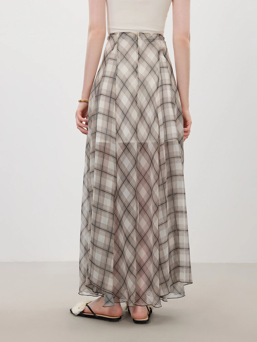 FSLE Women's Summer 2025 New Arrival Irregular A-line Hem Plaid Skirt Flowing Relaxed Fit Skirts