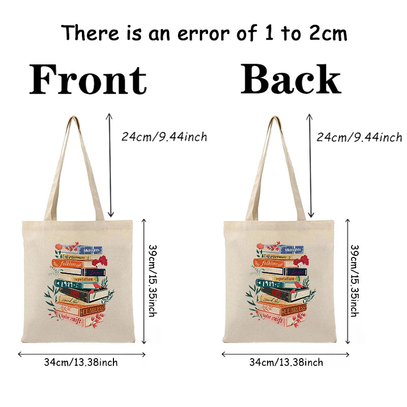 Taylor Albums Book Pattern Tote Bag Canvas Shoulder Bag for Travel Daily Commute Best Gift for Swifties Trendy Merch for TS Fans