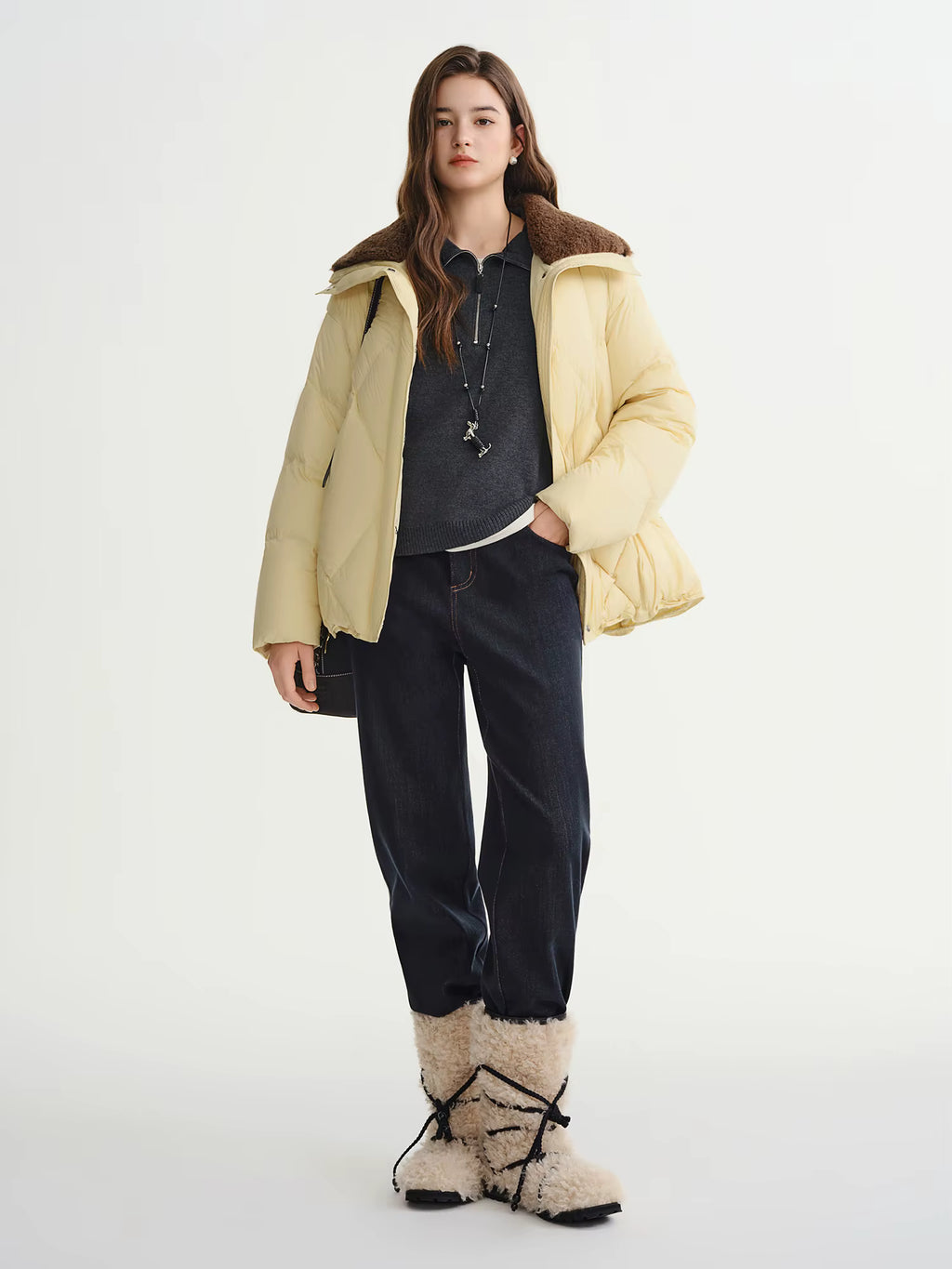 Furry Lapel Quilted White Duck Down Coats Women Casual Daily Retro Simple Loose Short Warm Coat Contrast Color Girlish BF