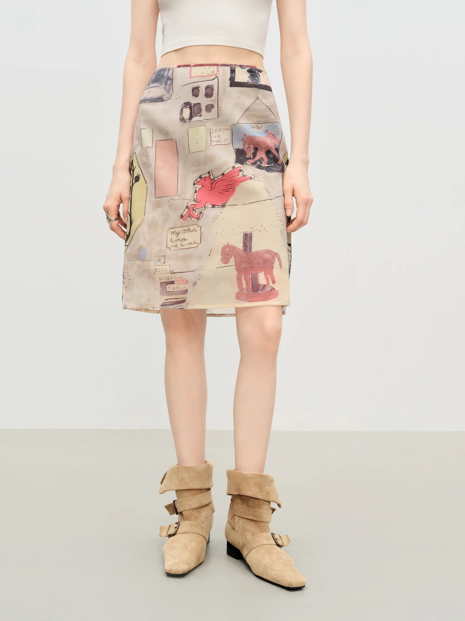 FSLE 【Premium Series】Artistic Design Vintage Print Low Waist Short Skirt 2025 Autumn New Arrival Skirts