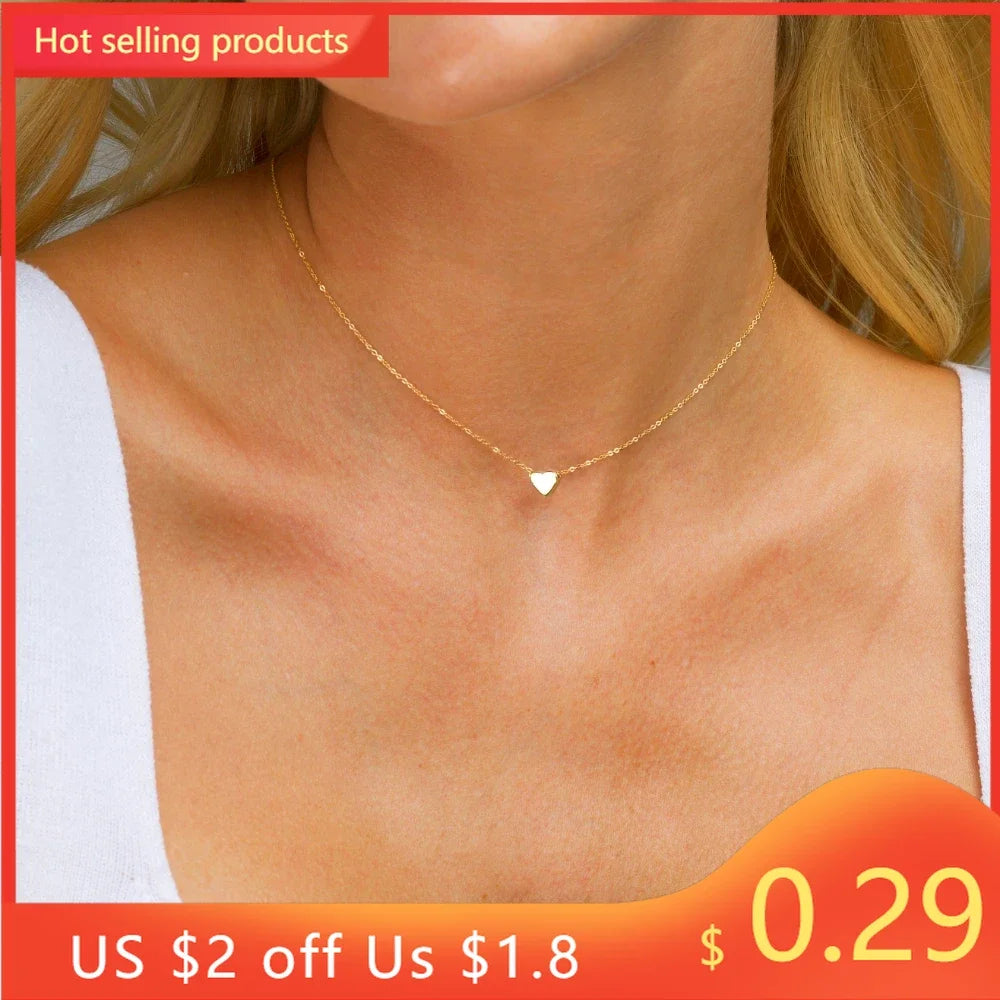 stainless steel jewelry Choker Necklace with Heart Tiny Pendant for jewellery women Her Birthday Gift necklaces woman trend 2024