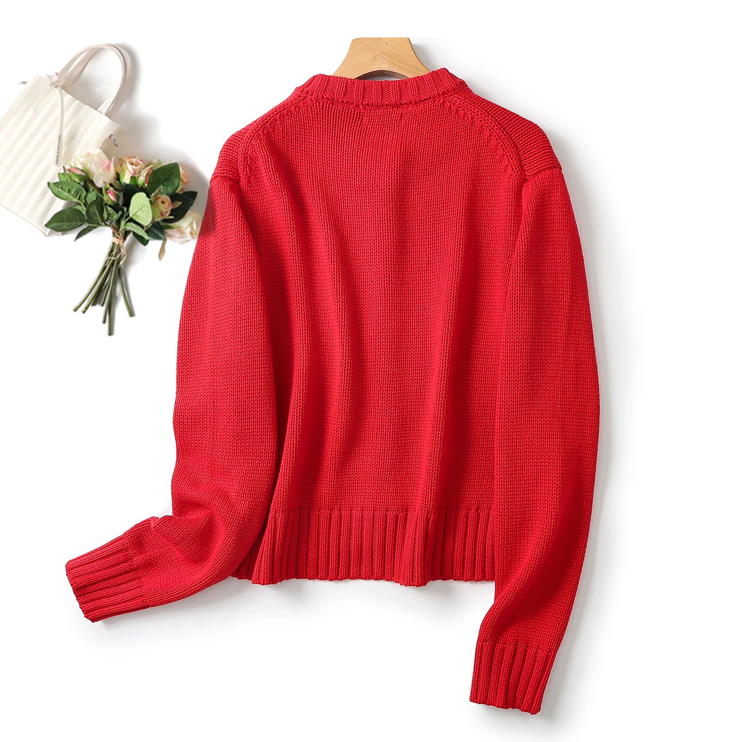 Ethereal MD 2024  new style of Women's casual red buttoned short crew-neck knitted cardigan jacket