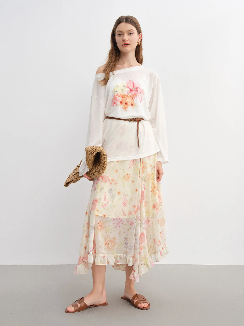 DUSHU Plus-Size Women's Ruffled Lace Floral A-Line Skirt 2025 Summer New Stylish Office Casual Skirts