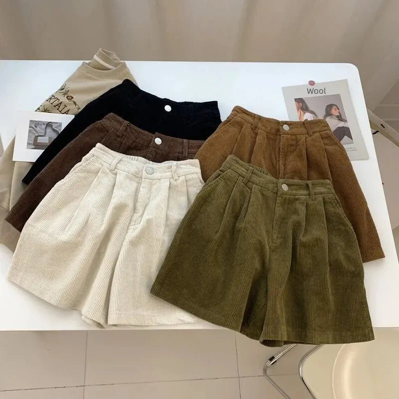 Autumn Winter Women Black Velvet Shorts High Waist Outdoor Wear Slim Casual Shoes Wide Legs