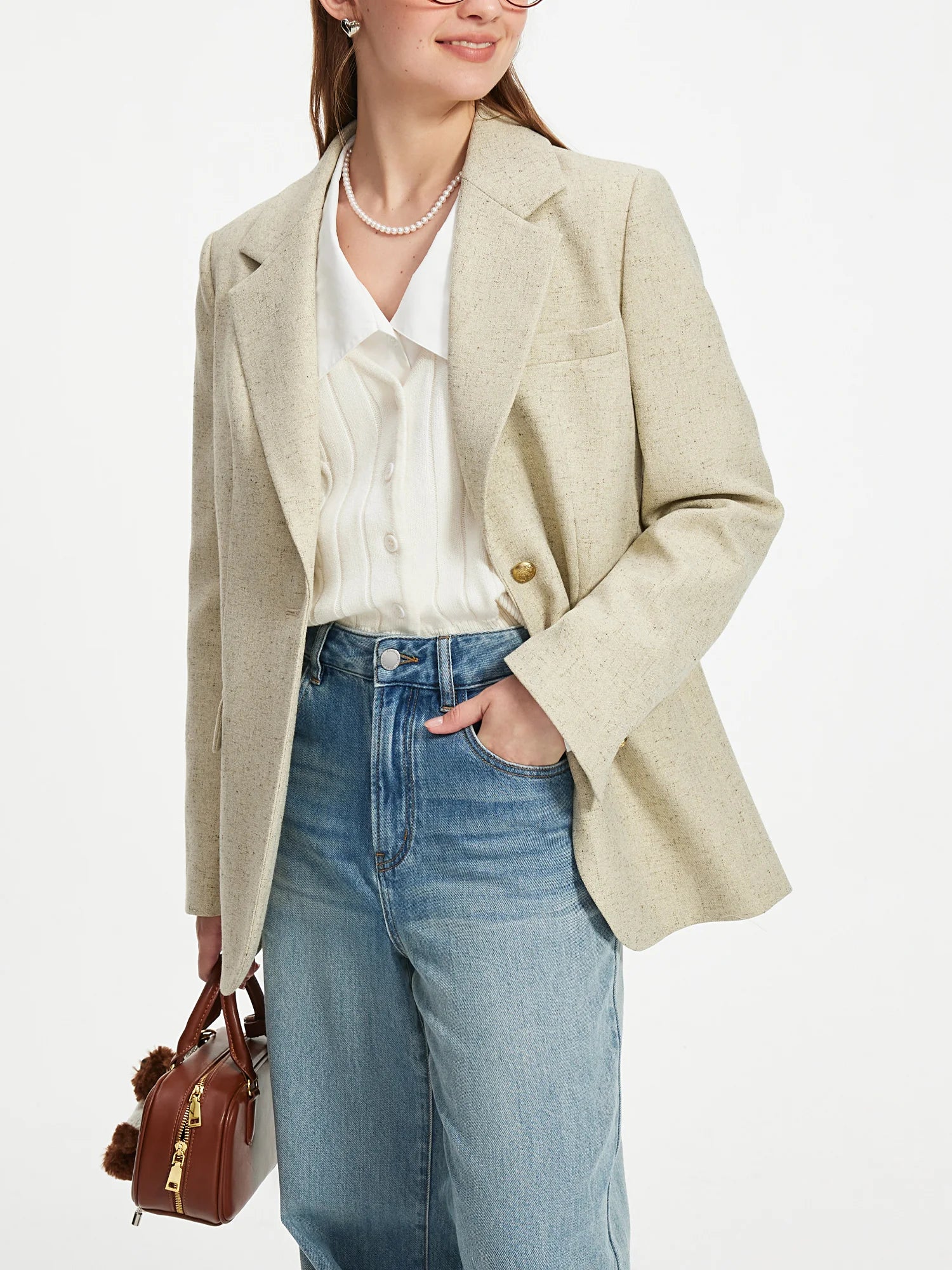 FSLE Office Lady Minimalist Flat Collar Suit Jacket for Women Autumn 2024 New Retro Fashionable Suit Casual Loose 24FS13246