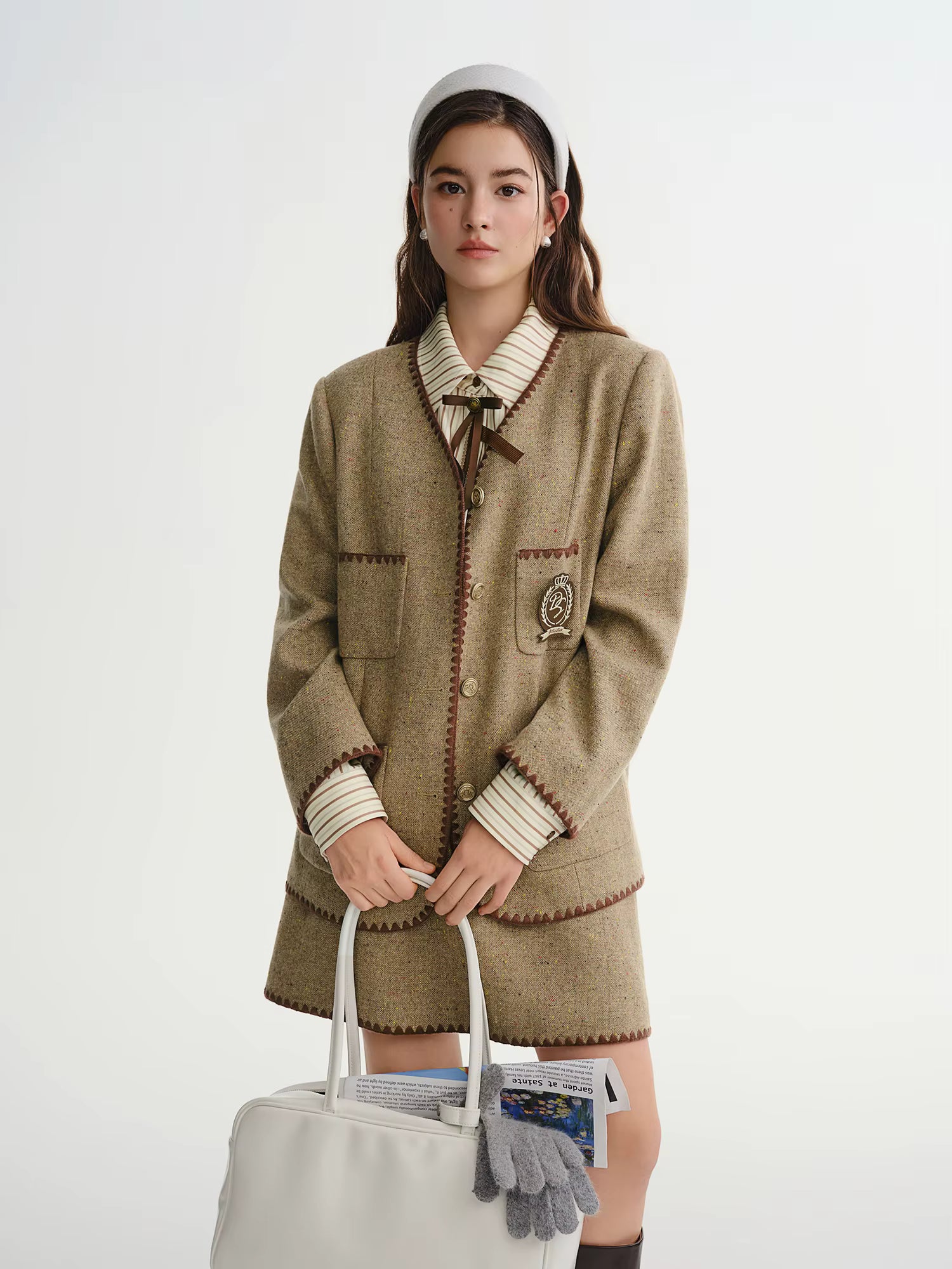 Maple Syrup Madeleine Women's Skirt Sets Colorful Plaid Winter Coat 2025 New Arrival Preppy Style Commuting Streetwear
