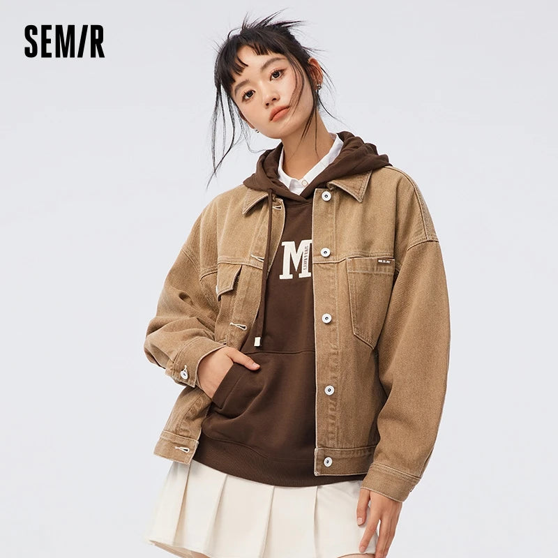 Semir Denim Jacket Women Full Print 2023 New Autumn Loose Trendy Jacket