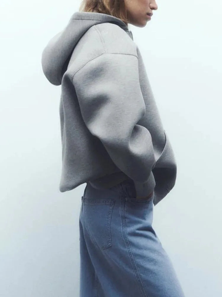 ZABA Women's Versatile Hooded Zip Long Sleeve Loose Jacket Fashion Oversized Casual Top Sweatshirt Street Basic Sports Wear