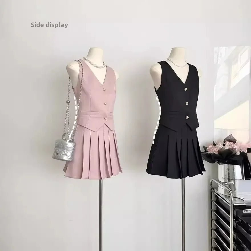 French Style Tweed Vest2-piece Set Women's High-waisted Cropped Skirt Fashionable Summer 2024 Dress Set