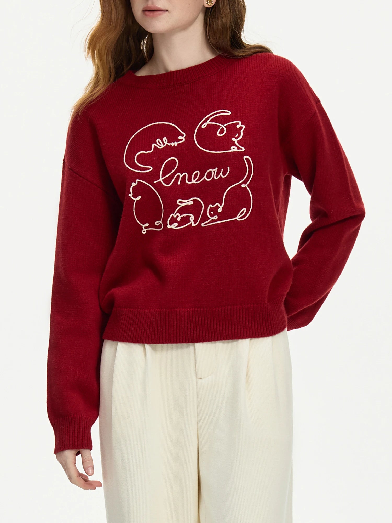 FSLE Red Beige Women Office Lady Women's Winter 2024 New Pullover Knitted Sweater Women Casual Loose 24FS14249
