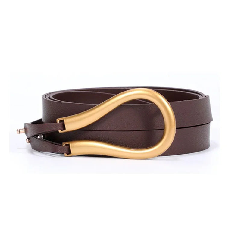 Fashion Woman Belt High Quality Casual Light Horseshoe Buckle Large U-shaped Luxury Personality Curve Designer Belt Women LB2237